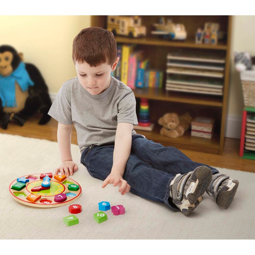 Melissa Doug Melissa Doug Wooden Learning Clock with 12 wooden shapes