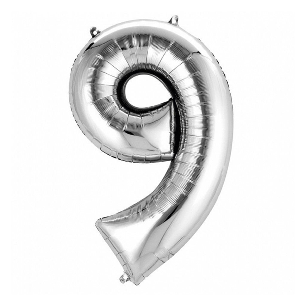 Basic foil Balloon number 9 63x86 cm silver