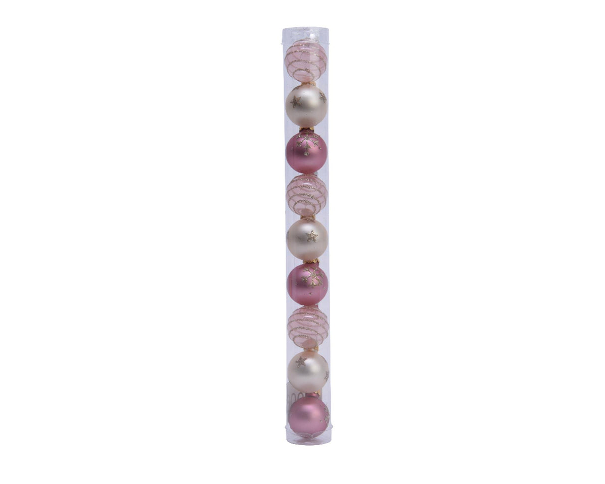 Decoris Christmas balls 3cm 9 pieces glass pink champa