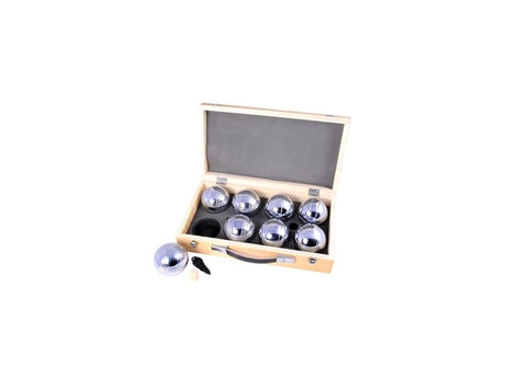 Jogo de bocha de metal Engelhart - 8 bolas em caixa de madeira - conjunto de luxo - petanca - bocha - bolas de metal - adequado para qualquer quadra de jogo de bocha - longfield