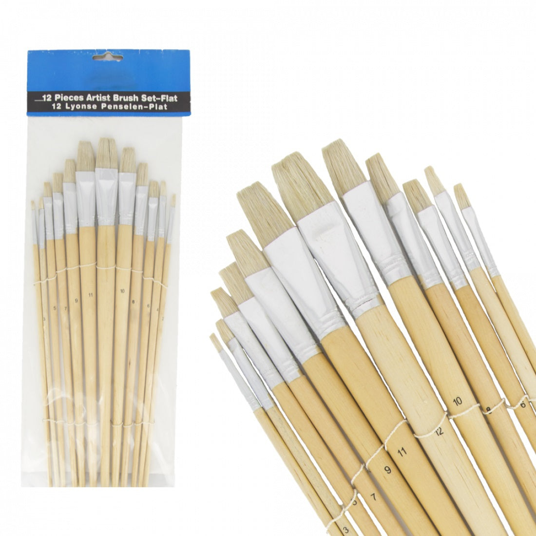 Moler Pinsel Set flaach, 12 Stéck
