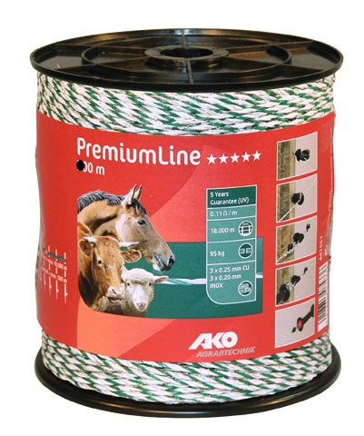 Ako products premiumline electric fence white-green 6stainless steel 3copper 1000m