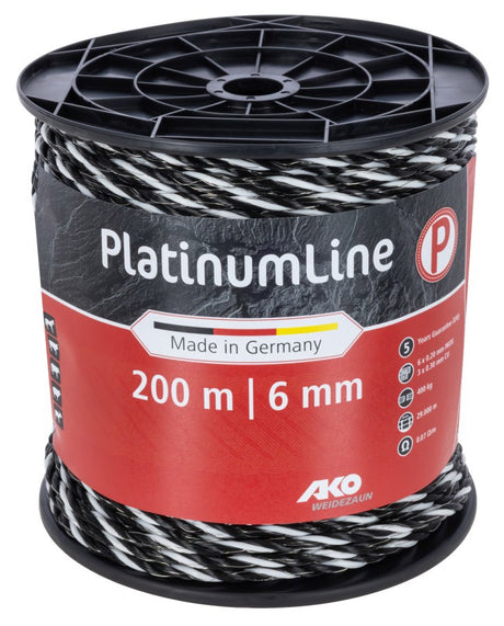 Ako products platinumline fence rope 6mm 200m white-black