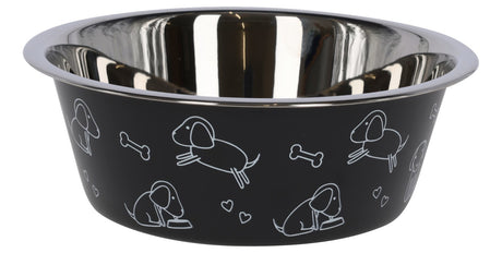 Products feeding trough stainless steel black with motif 2800ml