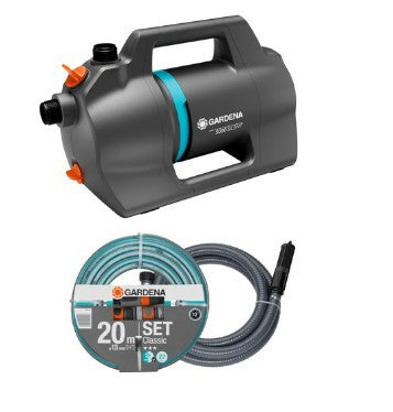 Gardena Irrigation Pump 5000 Silent Set with Hose and Suction Unit (dark grey turquoise, 9081-20 | pump | 20 m hose | 3.5 m suction unit)