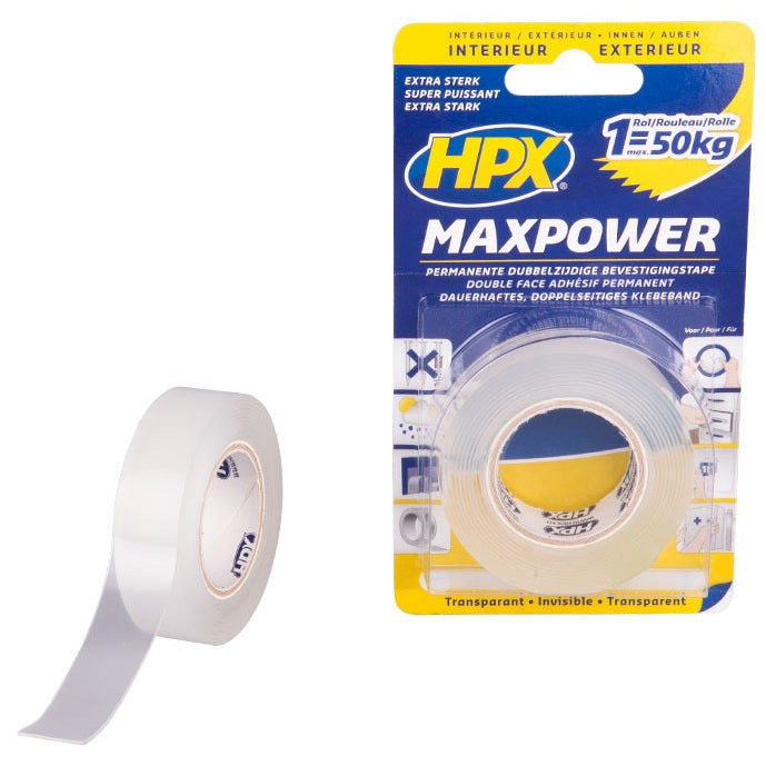Hpx produkter dubbelhäftande tejp maxpower transparent 19mm x 2m