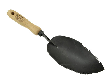 Baltas vazoninis žemės samtelis dantytu kraštu, pelenų rankena, 14 cm