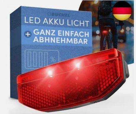 LED rear light reflector Büchel Edge battery USB 50-80mm detachable StVZO on card