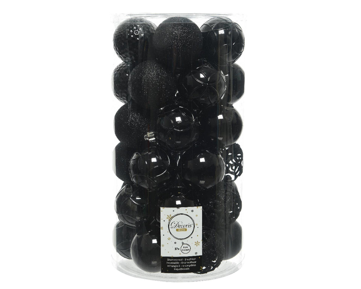 Decoris Weihnachtskugel-Set Kunststoff 6cm 37-teilig schwarz
