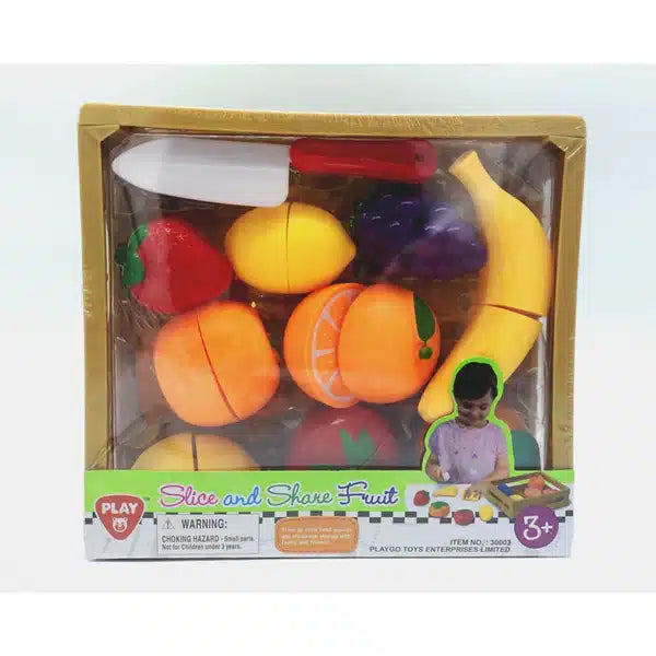 Playgo cut fruit in a sturdy plastic basket.