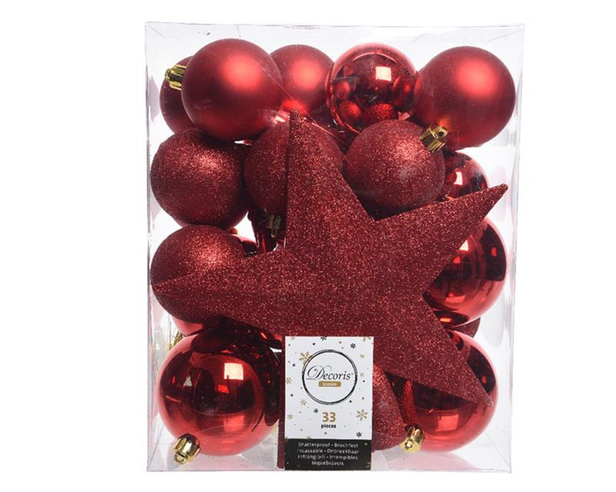 Decoris julekulesett plast julerød 32 stk