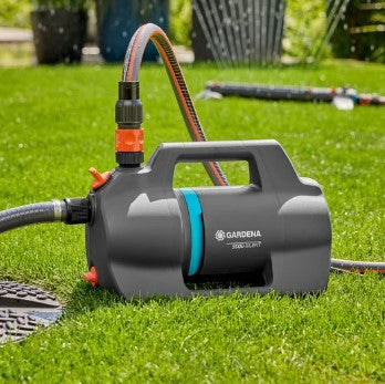Gardena Irrigation Pump 5000 Silent Set with Hose and Suction Unit (dark grey turquoise, 9081-20 | pump | 20 m hose | 3.5 m suction unit)