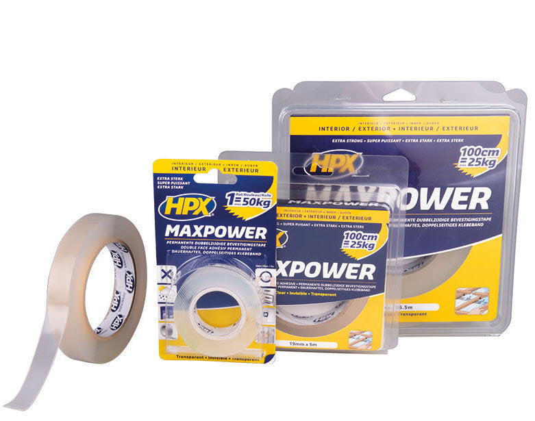 Hpx produkter dubbelhäftande tejp maxpower transparent 19mm x 2m