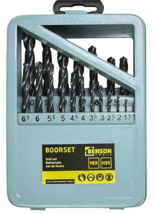 Drill set 19-piece HSS steel cassette
