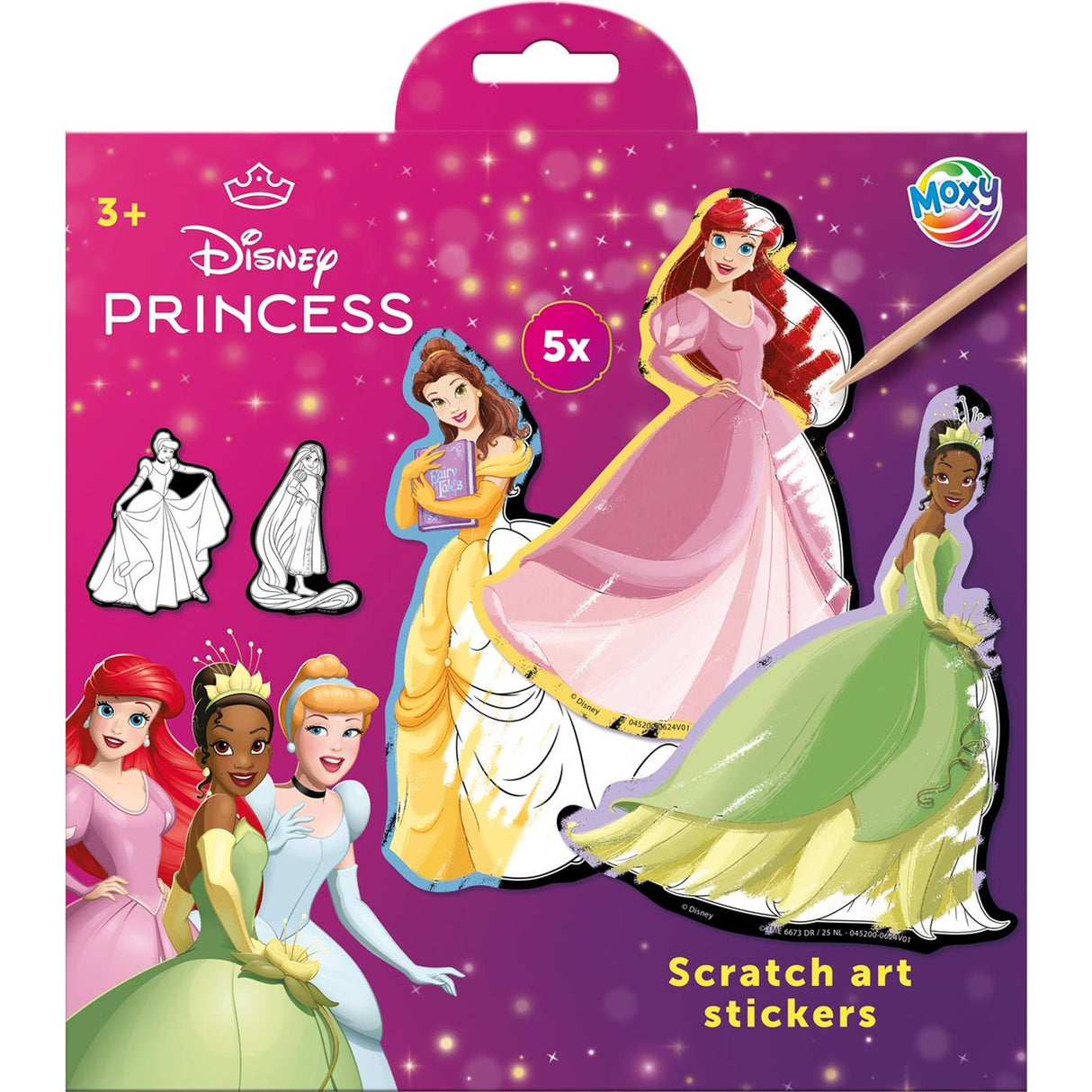 Moxy Disney Princess scratch art lipdukai 5vnt rašiklis