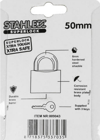 Producten hangslot superlock 50mm plus3sleutels