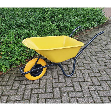 Mm producten kruiwagen 85l kunstst bak geel zwart ond ged nml wiel