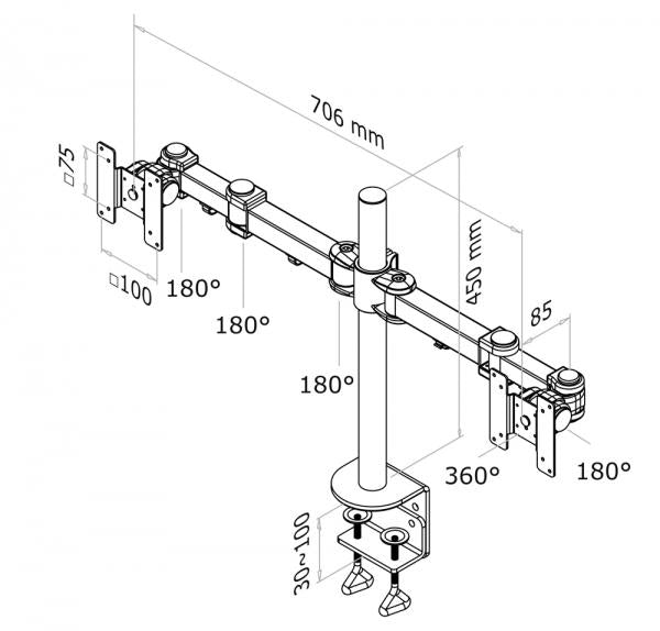 Neomounts NeoMounts FPMA-D960D LCD OfficeUn, 10-21, 18 kg, 75x75 100x100 mm, 10 cm, czarny