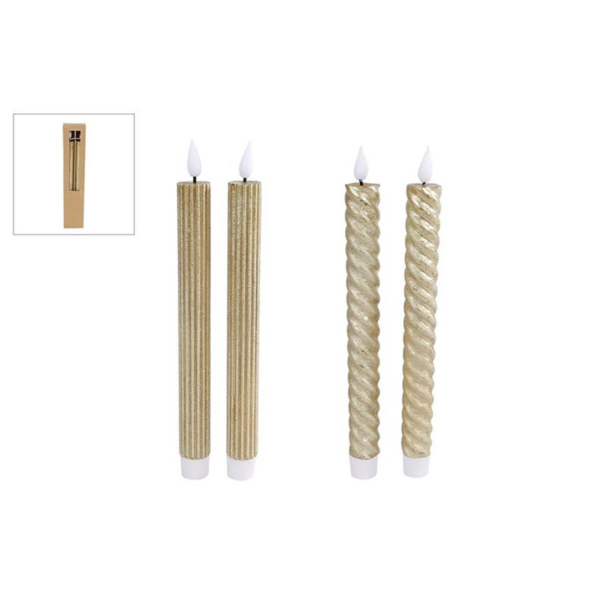 Cozydecor candle LED gold 2.4x25cm set of 2 pieces