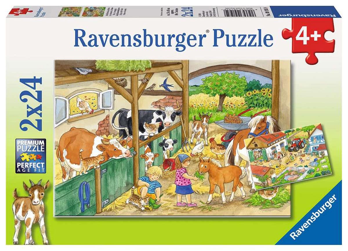 Ravensburger Puzzel glécklech Bauerenhaff Liewen - 2x24 Stécker - Kanner d'Puzzel