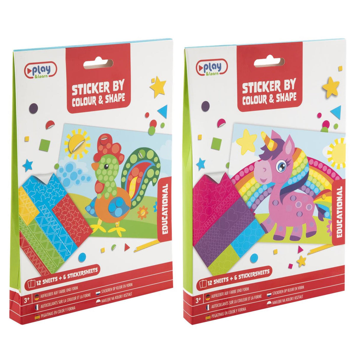 Moxy stickers by color and shape, 12 sheets