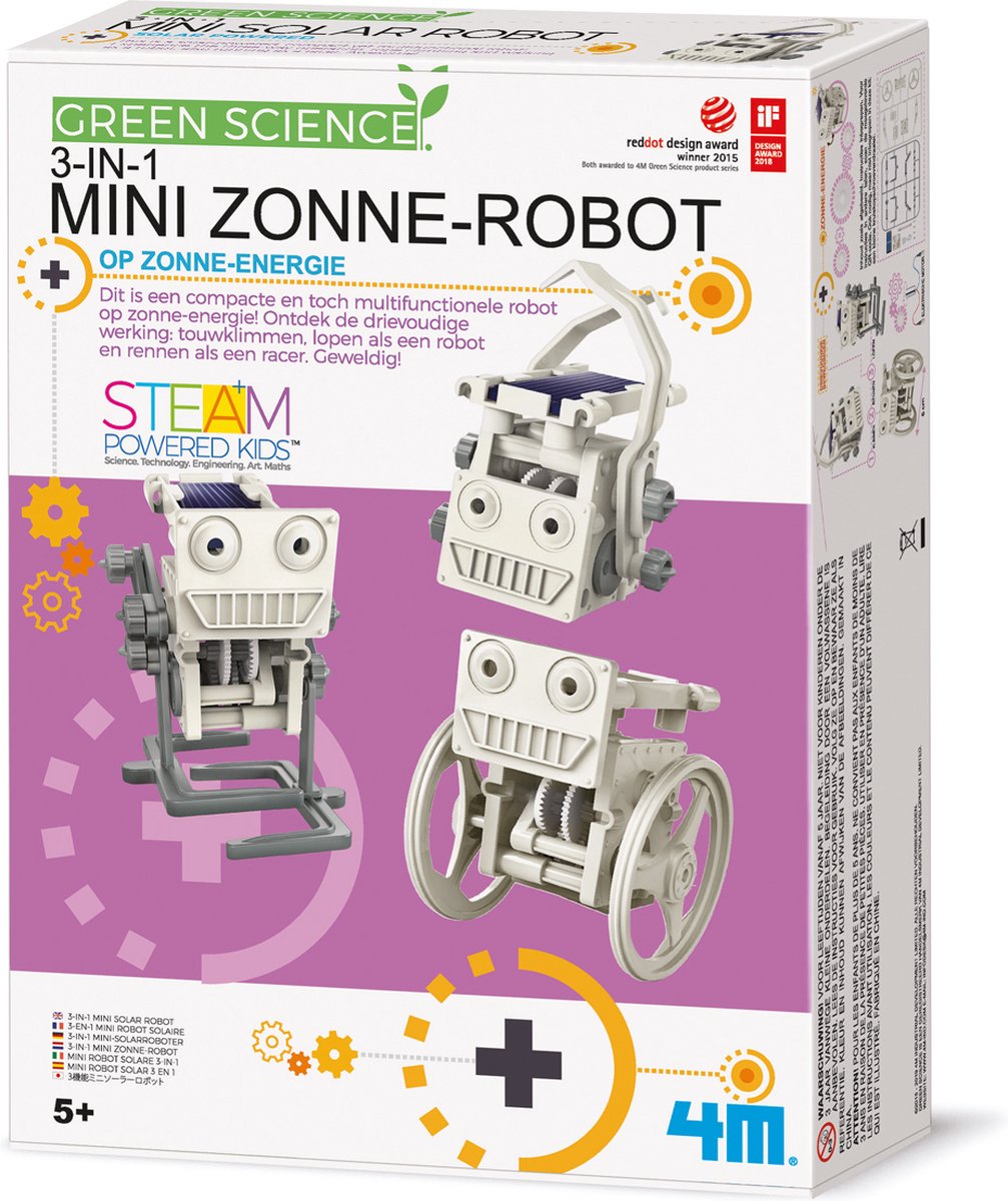 4m Wëssenschaft a Spiller - Solarenergie Roboter - 3-an-1 - Bau Kit - Kidzlabs - gréng Wëssenschaft - 5+