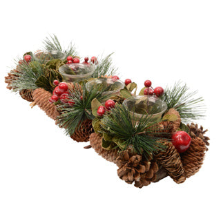 Kaemingk tealight holder pinecone rectangular berries pinegreen 4 glass tealight holders