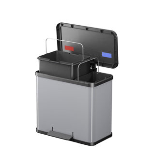 Haso 0633-220 ÖKo Trio plus l Pedal Bin 3x9l Sëlwer Schwaarz