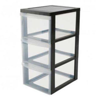 Iris ladesysteem met 3 transparante lades en wielen - 3 x 15 liter – zwart frame