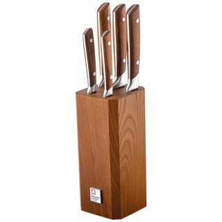 Amefa 5-piece knife block in carbonized eshwood