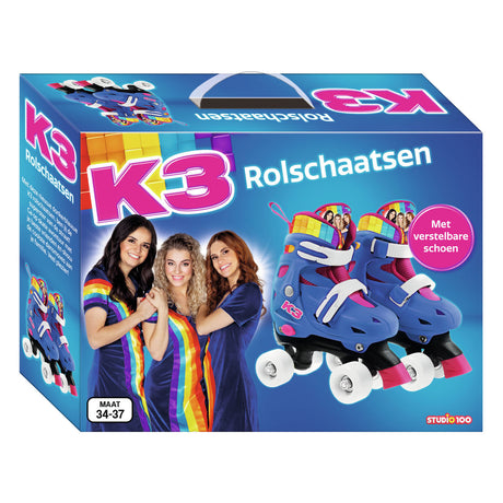 K3 - rulleskøyter - størrelse 34 37 - justerbar i 4 størrelser - med stopper - hvit - regnbue - med hjul i 4 farger