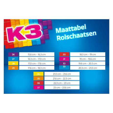 K3 - rulleskøyter - størrelse 34 37 - justerbar i 4 størrelser - med stopper - hvit - regnbue - med hjul i 4 farger