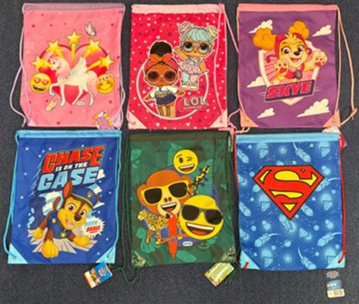 Gym bag 32x40cm 6 assorted