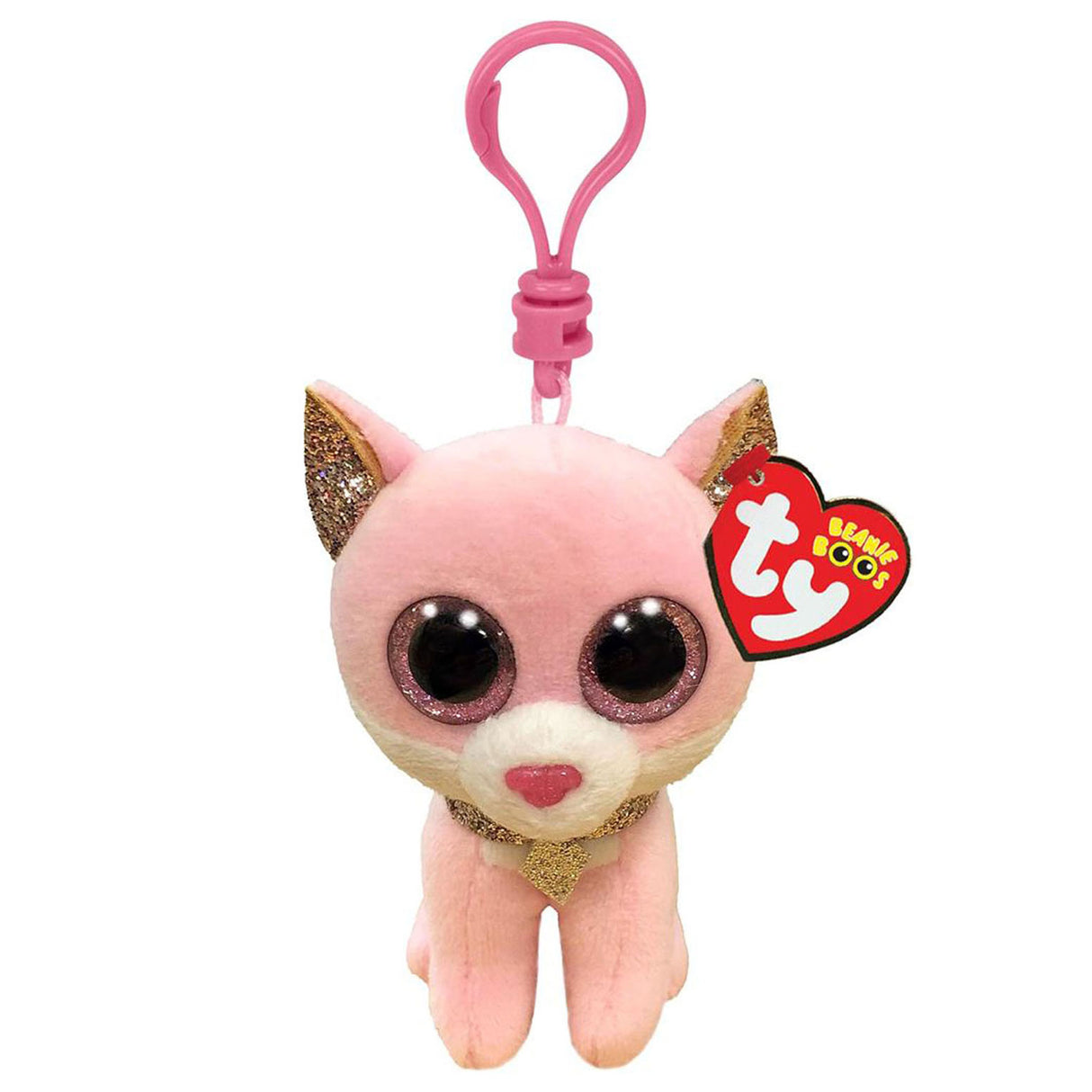 Clip de Ty Beanie Boo Fiona Pink Cat, 7cm