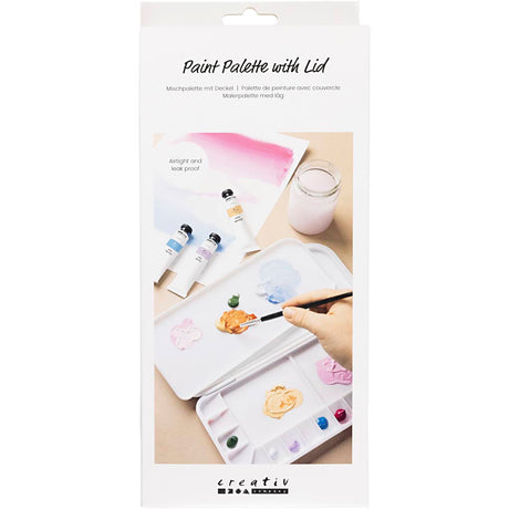 Creativ company painting palette with lid, dimensions 27x12.7x2.3 cm, silver, white, 1 piece