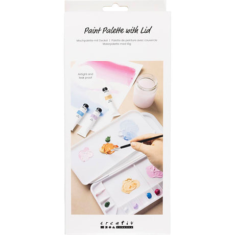 Creativ company painting palette with lid, dimensions 27x12.7x2.3 cm, silver, white, 1 piece