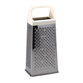Grater láimhe cruach dhosmálta Metaltex 4 thaobh - mín, garbh, meánach agus slisní - grater cistine le hanla láidir