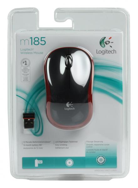 Logitech Logitech M185 Wireless Optical Mouse Red [RF 2,4 GHz, 1000 DPI, 3-Button, AA, 10M]