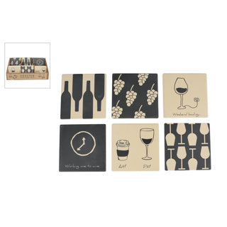 Onderzetter wine met tekst assorti 10x10x0,7cm | 36 stuks