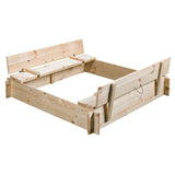 Swinging robert wooden sandbox with lid and benches natural