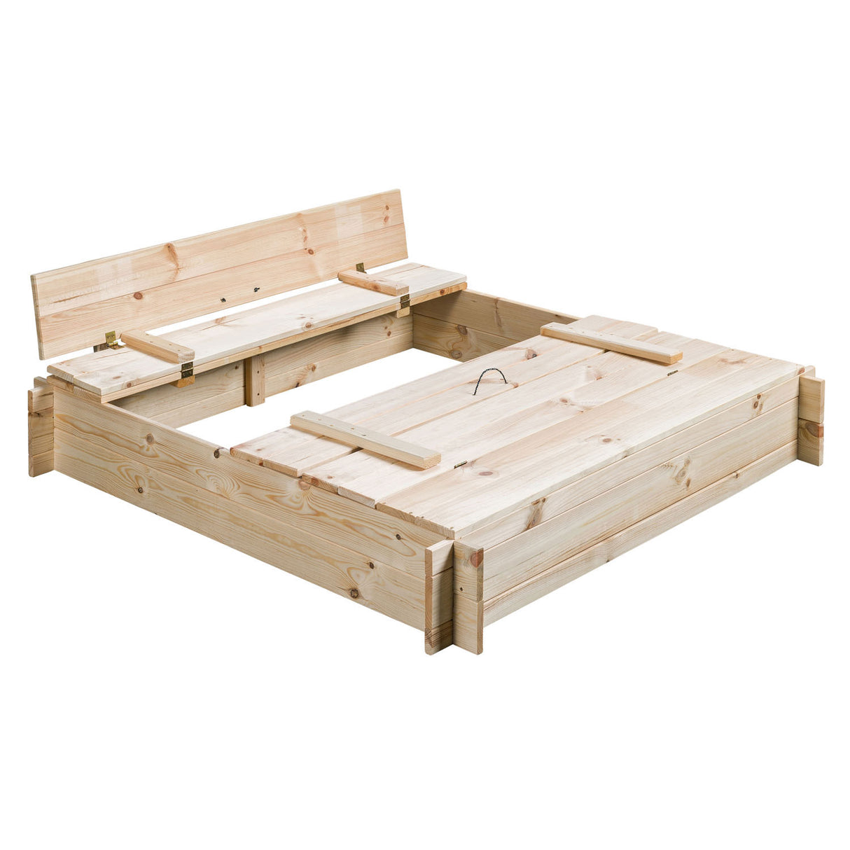 Swinging robert wooden sandbox with lid and benches natural