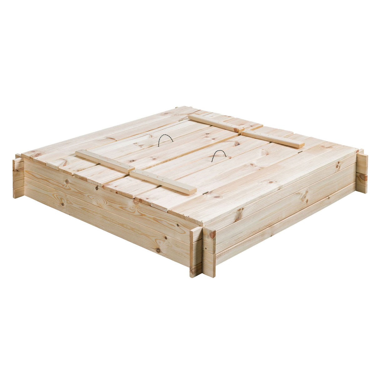 Swinging robert wooden sandbox with lid and benches natural