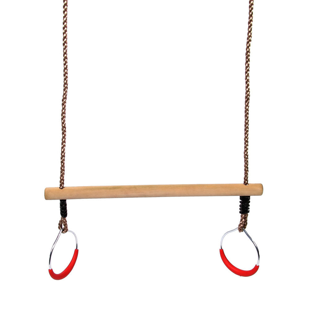 Balanceo de madera de trapecio oscilante con anillos