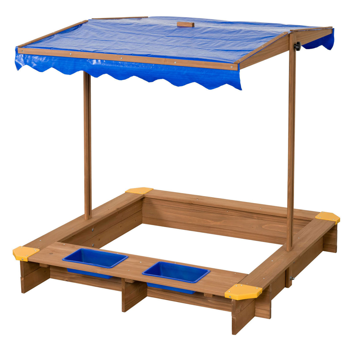 Swingking schwiewend Holz Sandpit mat Waasserschëss a Coveren