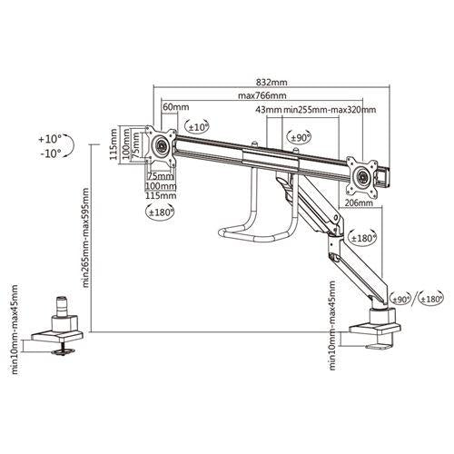 Neomounts Neomounts NM-D775DXBLACH FLAT Screen Desk Mount TV Clamp, 8 kg, 10 32) 100x100 mm, Bla