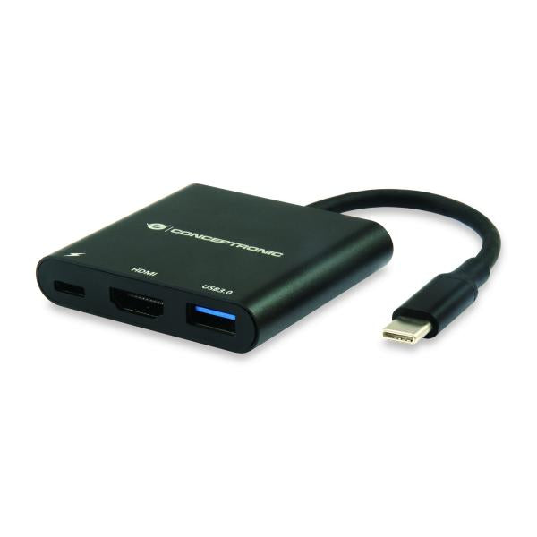 Concepttronic Donn01b Donn USB-C na adaptér HDMI, USB 3.2 Gen 1 (3.1 Gen 1) Typ-A C, HDMI, BLACK