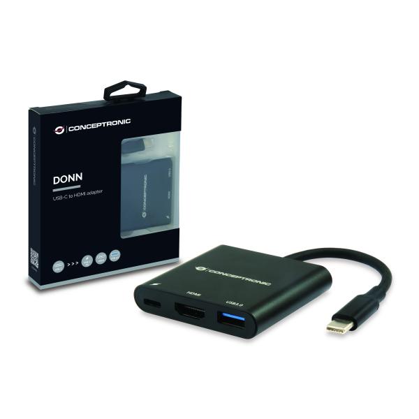 Concepttronic donn01b donn USB-C an HDMI-Adapter, USB 3.2 Gen 1 (3.1 Gen 1) Typ-A C, HDMI, Schwarz