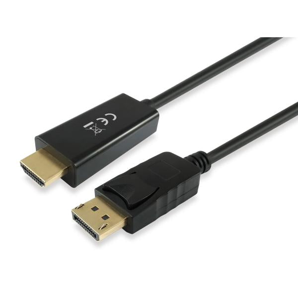 Utstyr 119390 DisplayPort til HDMI -kabel, DisplayPort -> HDMI, hann hann, rett, 2m, svart