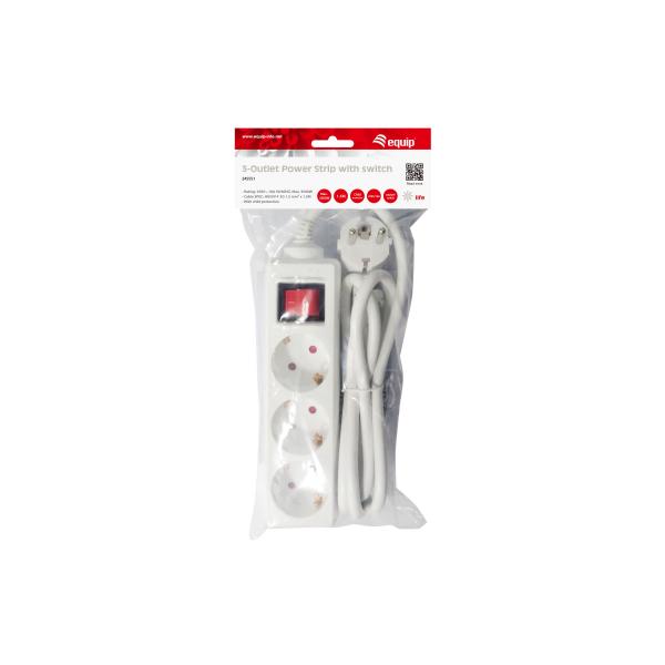 Equip equip 245551 3-outlet strip with switch, 3x outlet(s) indoor, type f, 1.5 mm², 1.5m, white