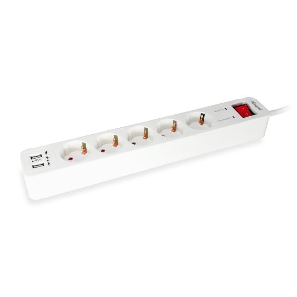 Equip equip 245554, 5-outlet strip with 2x usb, 5x outlet(s) indoor, type f, 1.5 mm², 1.8 m